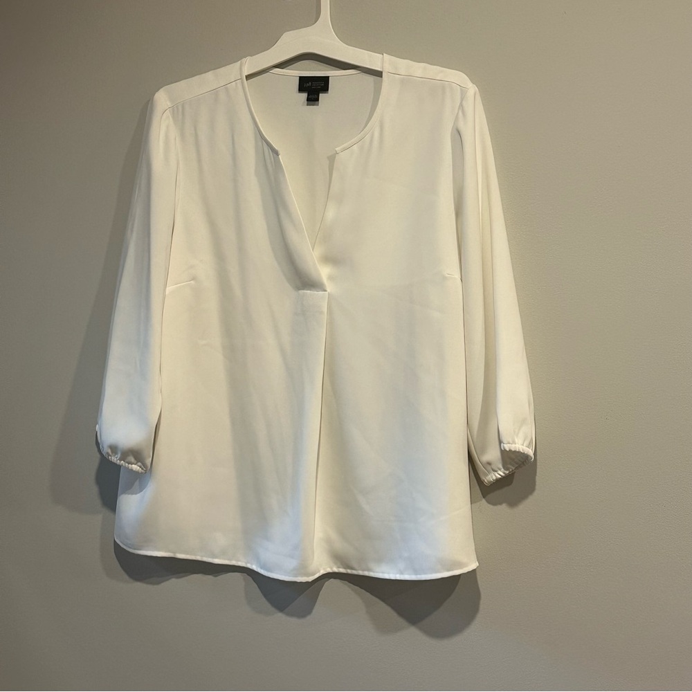 J Jill three-quarter sleeve, soft, white blouse, ladies size, large, gently worn